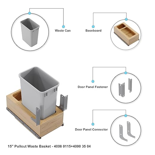 Dowell Single 35Qt Undermount Trash Pull-Out Waste Container with Full Extension Soft-Close Slides, Bottom Mounted, Face Frame/Frameless Min. Cabinet Opening: 12-1/2 Inch Wide-4008 0115 35