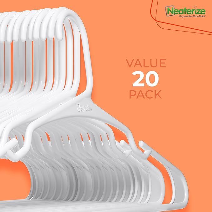 NEATERIZE Clothes Hangers Plastic 20 Pack For Adults - Plastic Hangers, The Perfect Coat Hanger and Space Saving Clothes Hangers for Closet, Percheros Ganchos para Colgar Ropa Hangars - Purple Hangers