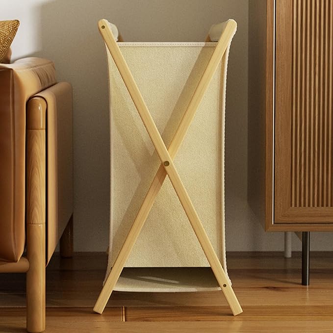 DUMDUM Simple, Eco-Friendly Foldable Laundry Hamper with X-Frame, Multi-Size for Dorm, Bedroom, RV(Beige, Small)