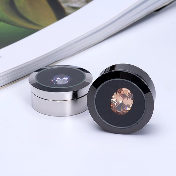 Small Loose Diamond or Gemstone Display Box Case Holder Show Container Metal (Black- 1.3x0.5)