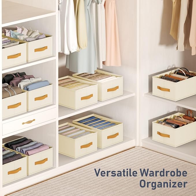 DIMJ Wardrobe Clothes Organizer - Foldable Closet Drawer Organizer Dividers for Jeans, Pants, Sweater, T Shirt, Storage Bins with Handles for Shelf