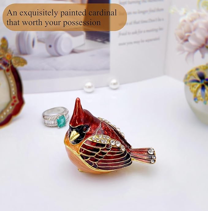 Elegant Cardinal Bird Jewelry Trinket Boxes Hinged .Keepsake Ring Box Necklace Earrings Organizer.Cardinals Gifts for Women Bird Figurines Home Decor.