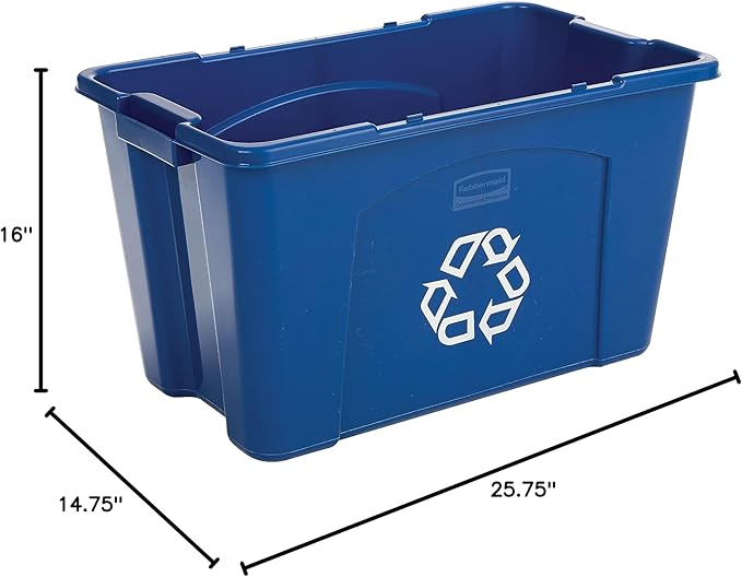Rubbermaid Commercial Products, Recycling Bin/Box for Paper and Packaging, Stackable, 18 GAL, for Indoors/Outdoors/Garages/Homes/Commercial Facilities, Blue