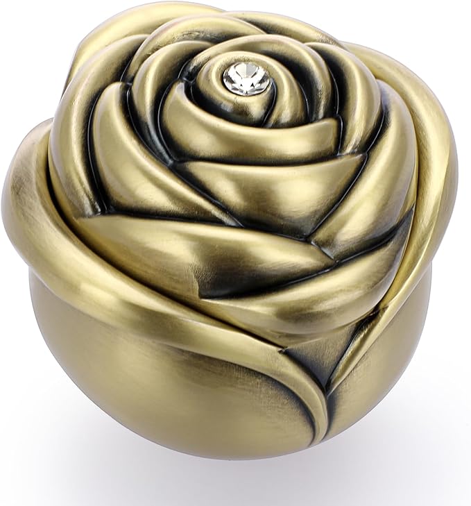 Hipiwe Small Vintage Jewelry Box, Rose Shape Ring Holder Treasure Chest Box for Women, Trinket Storage Case Keepsake Box for Rings Earrings Necklace, Bronze