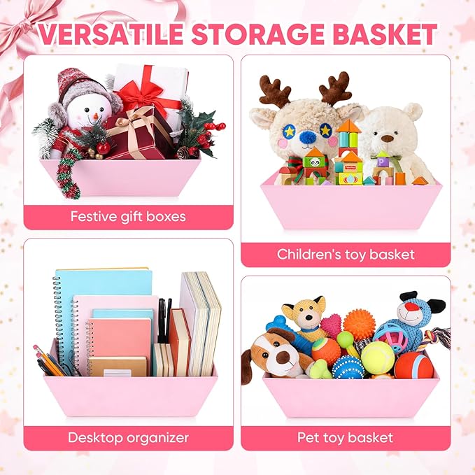 AFOROEOA 10PACK Pink Baskets For Gifts Empty, 10x12” Thick Gift Basket with 10 Bows 10 Bags Empty Gift Baskets for Christmas, Valentine’s Day, Easter, Birthdays, Valentine’s Day Wrapping Gift