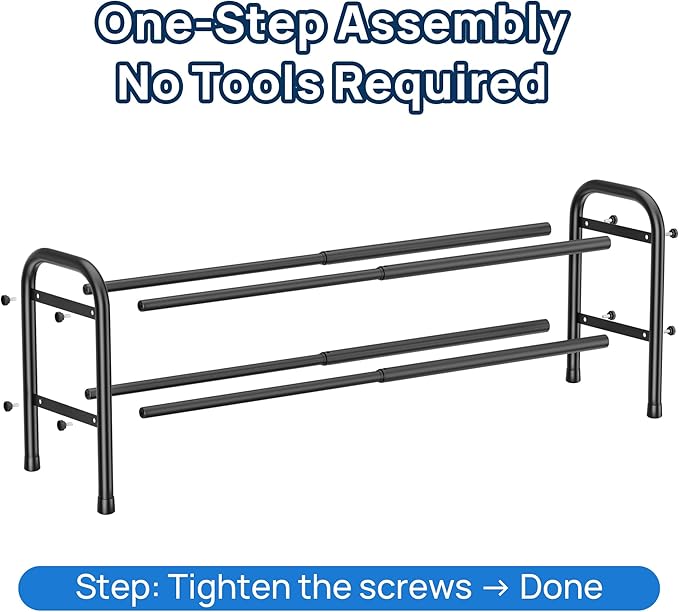 ENJOYBASICS 2 Tier Expandable Shoe Rack for Closet, Free Standing Metal Shoe Shelf Storage Organizer Holder 8 Pairs, Adjustable Width Shoe Rack for Entryway Small Space, Black