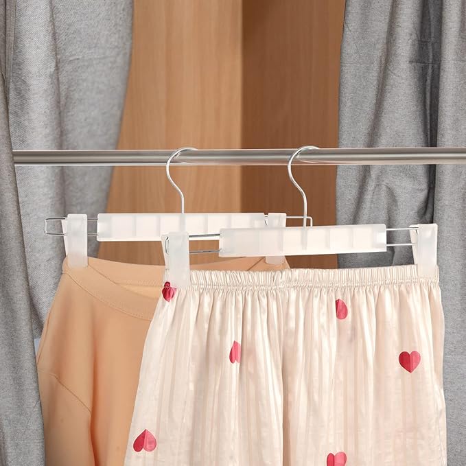 GUANJUNE Clothes Pants Hangers, Space-Saving Skirt Holders with 360 ° Swivel Hooks, Adjustable Clips, Trouser Hangers, Clothes Coat Garment Jeans Hangers (20 Pack, Transparent)