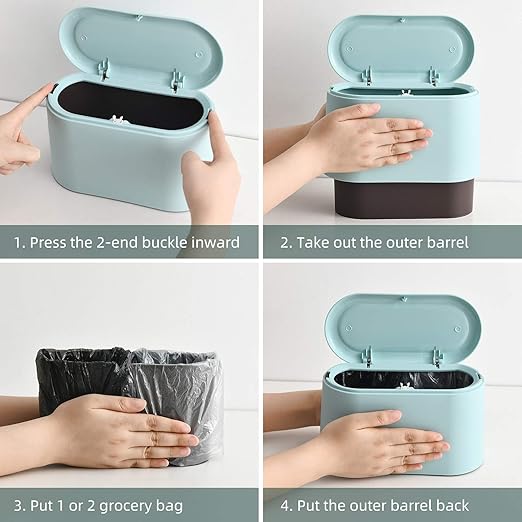 SUBEKYU 0.5 Gal Mini Countertop Trash Can with Lid for Desktop, Small Garbage Can for Office, Tiny Wastebasket, Plastic, Light Green