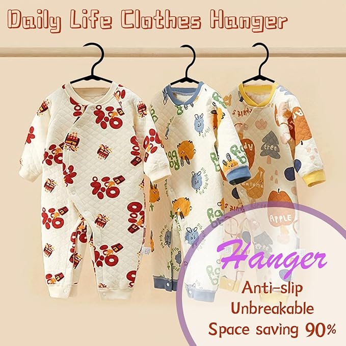 Baby Hangers for Closet 60 Pack Black Plastic Kids Children's Clothes Hangers Non-Slip (Black, 60)