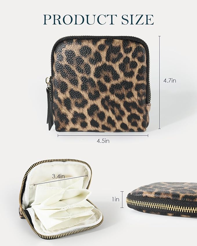 COOLYOUTH Travel Jewelry Case Organizer for Women Portable Jewelry Box with Small Pouches Mini Jewelry Bag for Rings, Bracelets, & Bangles with Smooth Metal Zipper (Brown Leopard)
