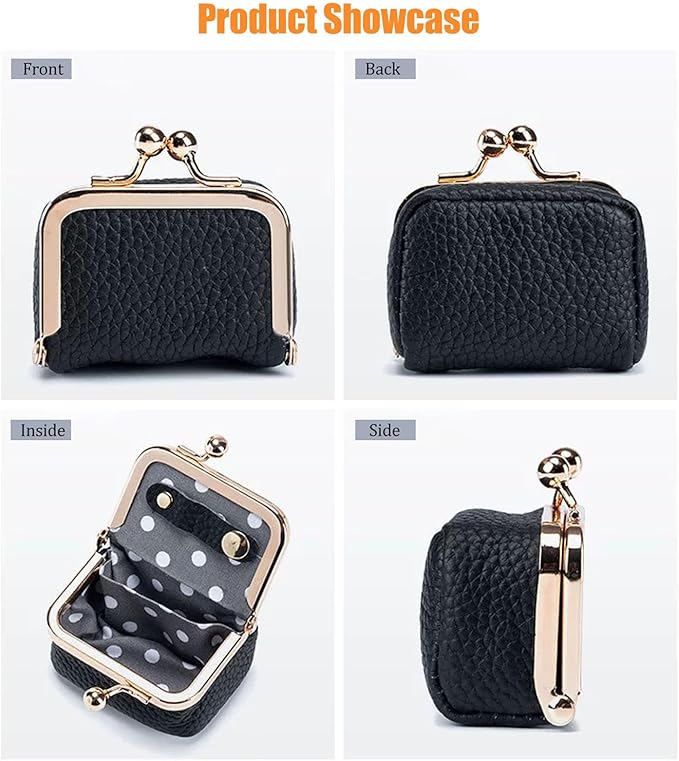 DOMELIFE Genuine travel jewelry case - Vintage Kiss Lock Jewelry Box for Women, Portable Mini Coin Purse Gift with Antique Brass Clasp for Rings and Earrings Necklac (2, BLACK)