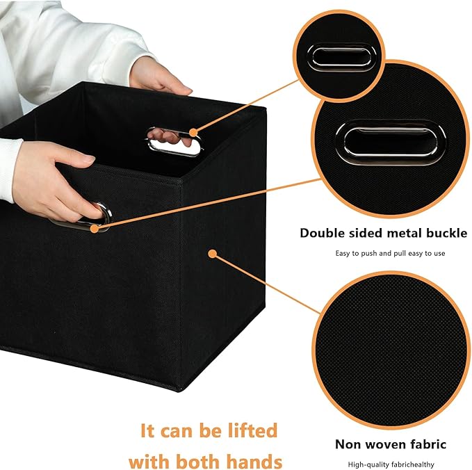 Fabric storage bins Cubes, Fabric Cube Organizer with Handle, Foldable Cube Bins for Cloth or Accessary Storage, 11x11x11, Set of 8, (Black)