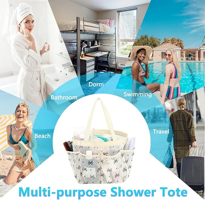Fammart Mesh Shower Caddy Portable for College Dorm Room Essentials, 8-Pocket Large Shower Basket Tote Bag with 2 Handles for Toiletry, Bathroom, Beach, Camp, Gym
