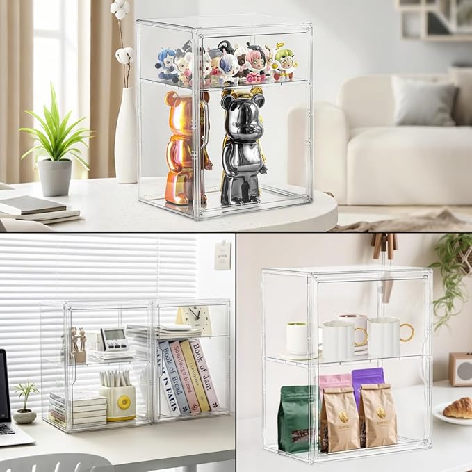Attelite Acrylic Display Case Compatible with Labubu POP MART, Clear Stackable Plastic Storage Bins with Magnetic Lid, Display Box for Large Figures Collectibles, Cosmetic, Shoe, Perfume and Purse