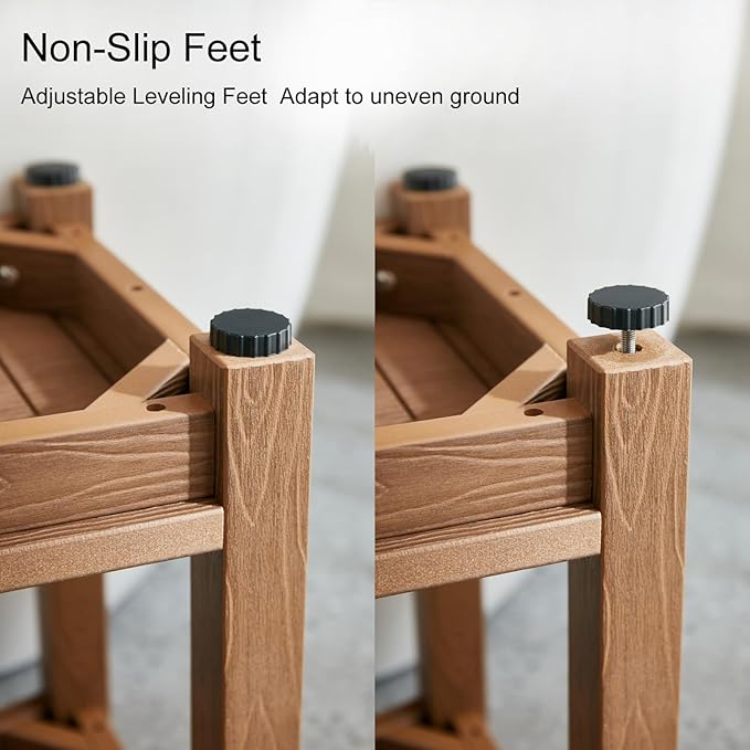 KaimuBench Corner Shower Stool for Shaving Leg, Waterproof Bathroom Shower Bench Seat for Inside Shower, Poly Lumber Plastic Shower Chair Seat, Shower Foot Rest with Adjustable Feet, Non-Slip, Brown