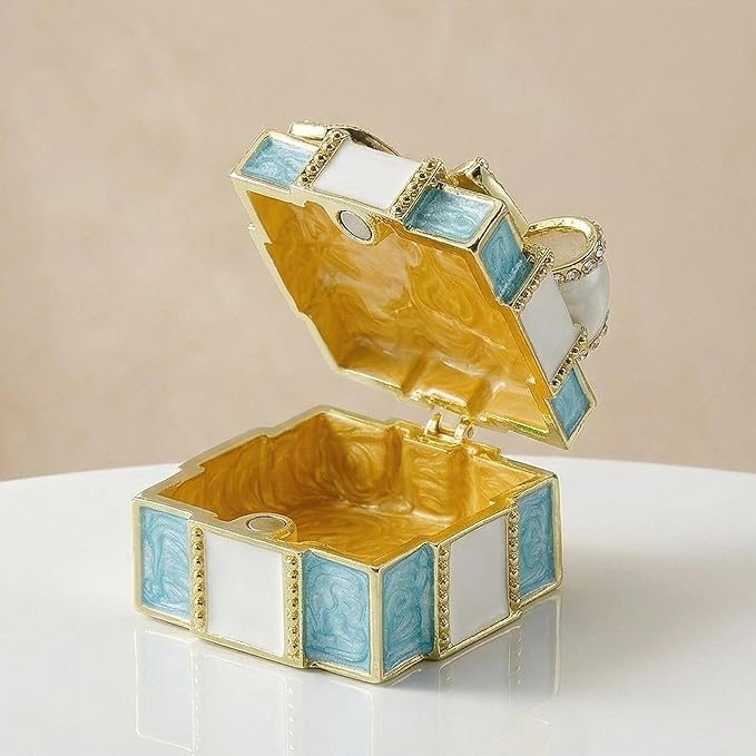 YU FENG Enamel Jewelry Box – Bow Design Hinged Trinket Organizer for Rings, Earrings, Jewelry, Mother’s Day & Birthday Gift