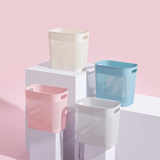 UUJOLY Plastic Small Trash Can Wastebasket, Garbage Container Basket for Bathrooms, Laundry Room, Kitchens, Offices, Kids Rooms, Dorms, (Grey, 2 Pack/3 gallons)