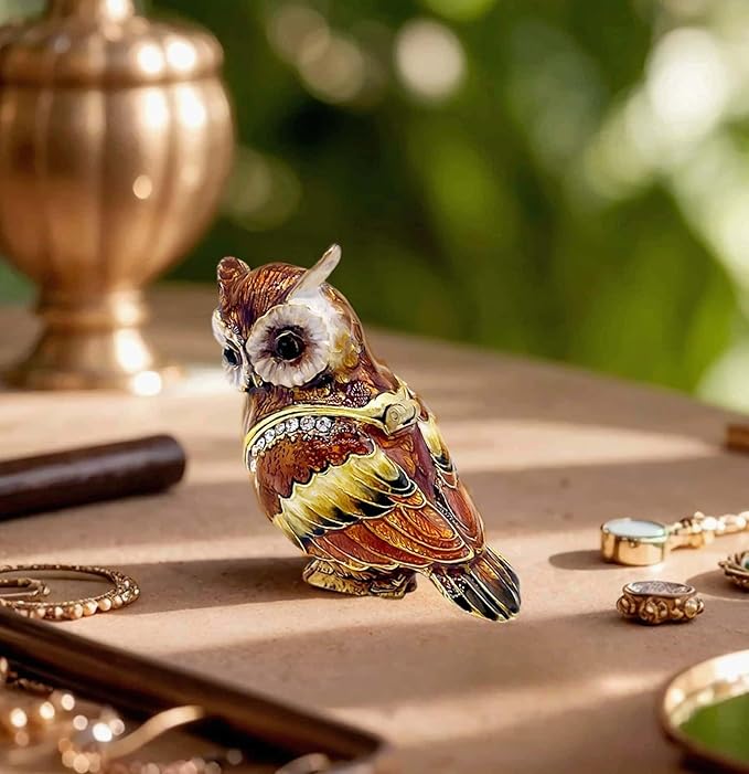 Luxury Owl Brid Hinged Trinket Box with Crystals Collectible Animal Jewelry Box for Rings Earrings,Owl Figurine Home Decor Gifts for Women