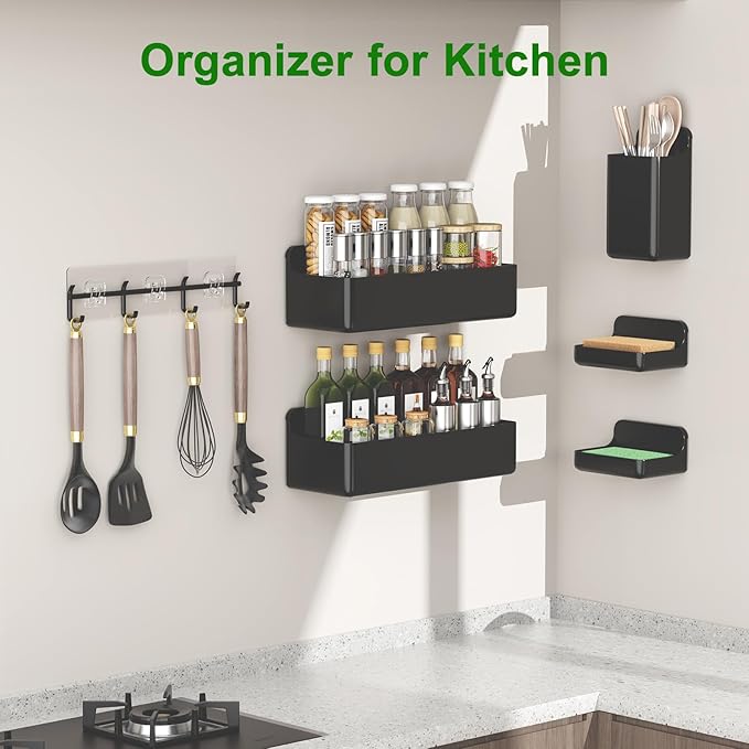 Adhesive Shower Caddy 6 Pack Rustproof Shower Shelves for Inside Shower No Drilling Bathroom Organizers and Storage with Soap Holder Large Rack Clear Black