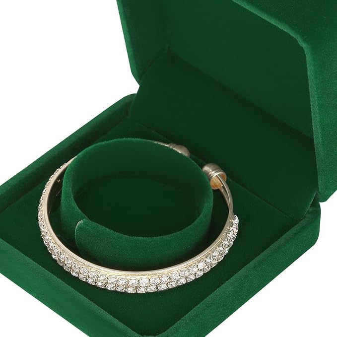LETURE 4 Pieces Classic Velvet Bracelet Bangle Pendant Necklace Gift Box, Travel Jewelry Box Display Storage Case for Gift, Wedding, Engagement, Proposal, Birthday (4PCS Bracelet-GREEN)