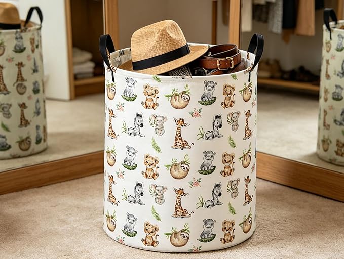 Kids Laundry Basket Animal Hamper for Nursery Animals Hamper Kids Storage Bin Room Decor for Home(Jungle animal)