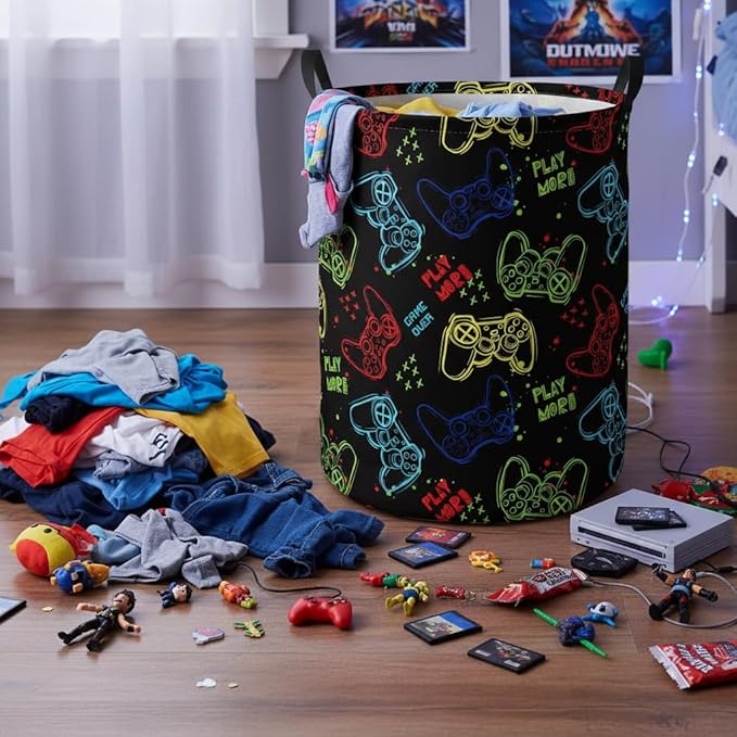 Baby Laundry Hamper kids laundry Basket Waterproof Laundry Bag for Bedroom Toy Clothes Organizer Room Décor(Game)