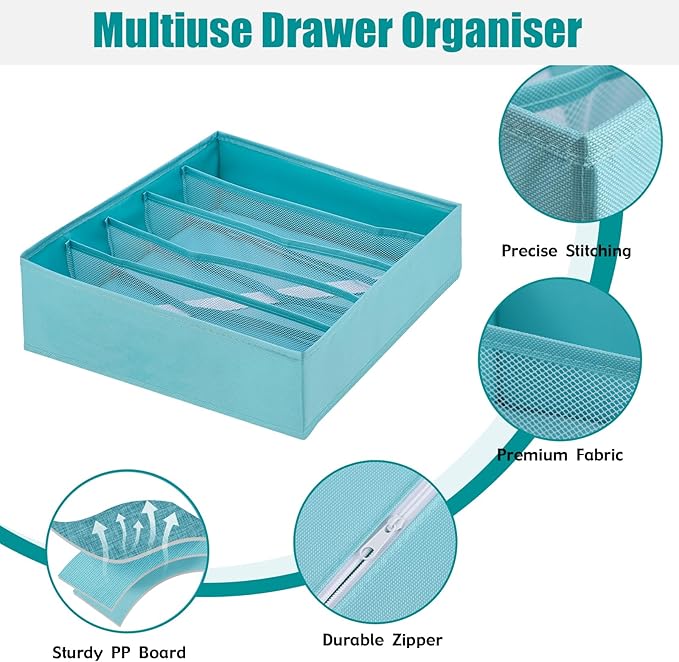 Bra Storage Drawers Organizer for Clothing Underwear Drawer Organizer Dividers Foldable Storage Cube Bins for Bra,Socks, Underwear,3 Pack (Light Green)