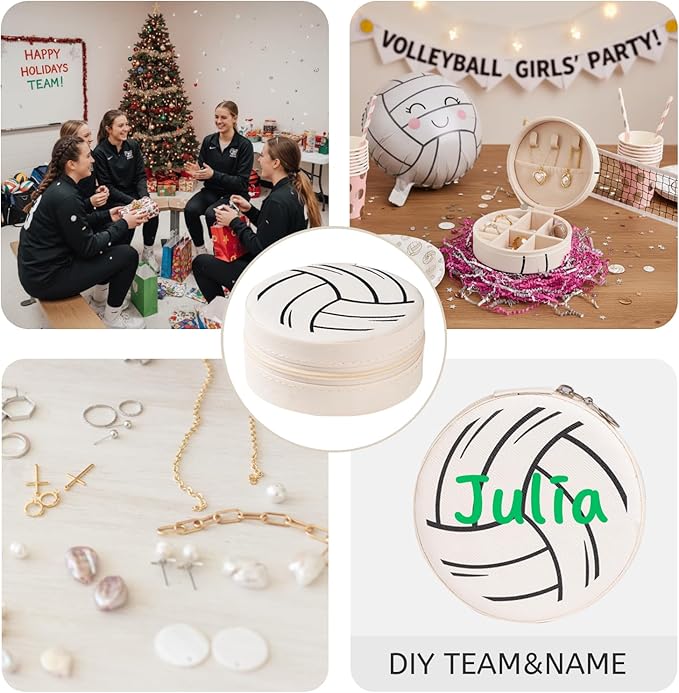 6 Pack Volleyball Travel Jewelry Case White Round Volleyball Stuff Portable Jewelry Organizer Storage Case for Team Athletes & Sports Enthusiasts Christmas Events & Milestones