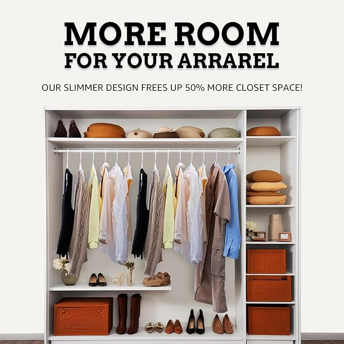 Our Modern Space 50 Pack Adult Plastic Hanger for Shirt Pants Coats Dresses Skirts Suits Jackets - Standard Thick Coat Hanger - Sturdy & Durable Design with Shoulder Grooves Hook - Grey
