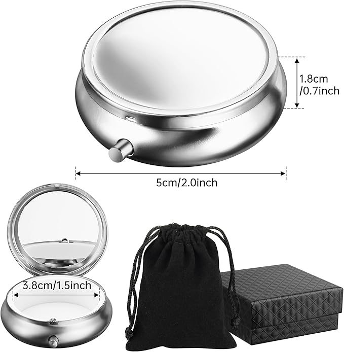 Mini Travel Jewelry Box with Built-In Mirror, Ultra-Portable Jewelry Holder for Rings, Necklaces, Earrings, Pills, Tea Bags, Small Accessories, Press-to-Open Multifunctional Storage (Silver)