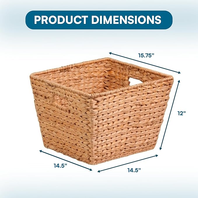 Honey-Can-Do Natural Water Hyacinth Tall Storage Basket with Built-In Handles, 15.75 x 14.5 x 12 in, Handwoven Eco-Friendly Bin