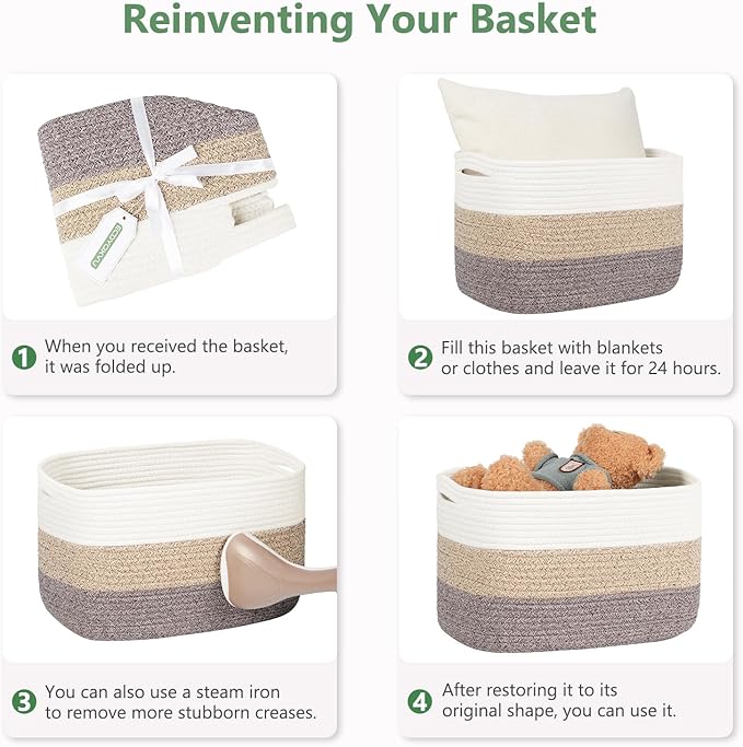 ECDYQXVU Cotton Rope Basket, Storage Baskets with Handle, 15x10x9 Inch Woven Basket for Shelves, Laundry, Towels, Clothes, Books (Light/Pink 2Pack)