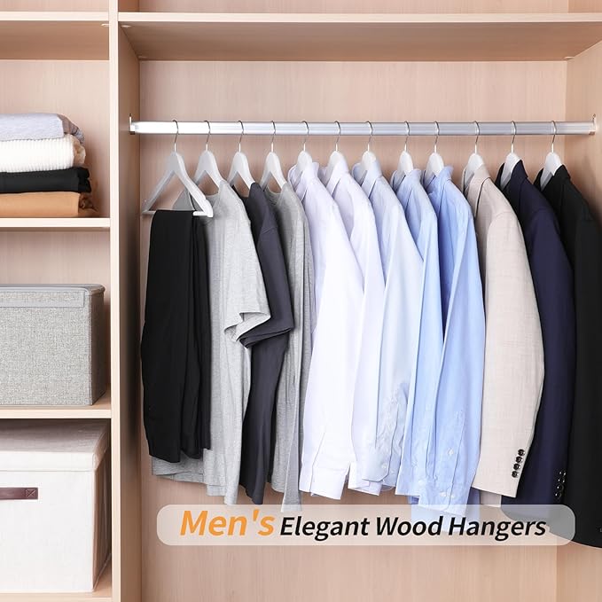 Amazon Basics Durable Wooden Suit Clothes Hangers, White, 20-Pack