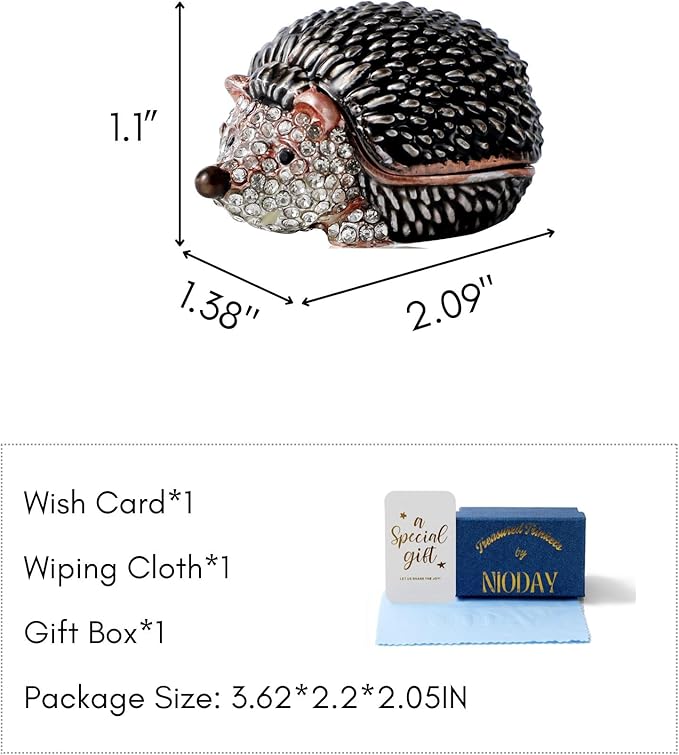 Hand Painted Trinket Box Enamel Vintage Jewelry Box Hedgehog Hinged Metal Jewelry Organizer Decorative Treasure Box Unique Gifts for Animal Lover