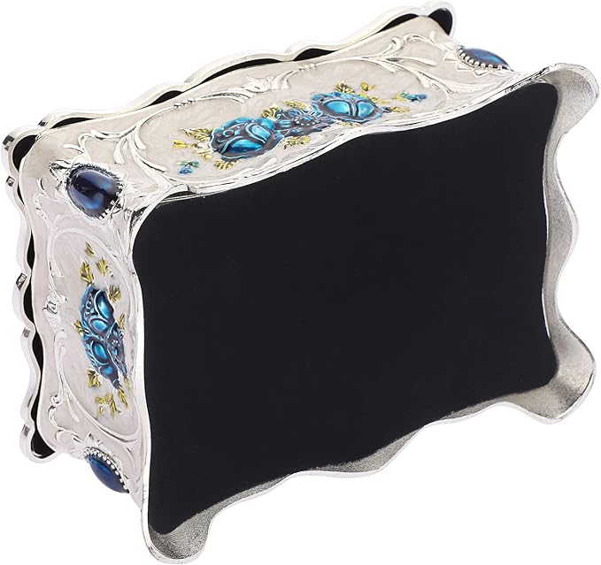 Hipiwe Vintage Metal Jewelry Box Trinket Organizer Box Jewelry Organizer for Women Jewelry Display Home Decor Unique Gift Silvery Medium