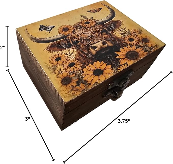 Trinket Box Small Jewelry Keepsake Box | Earrings Necklace Storage Box for Girls Women | Gift Idea Valentine's Day, Birthday Christmas, Weddings, Animals Ornaments for Home Décor (Highland Cow)