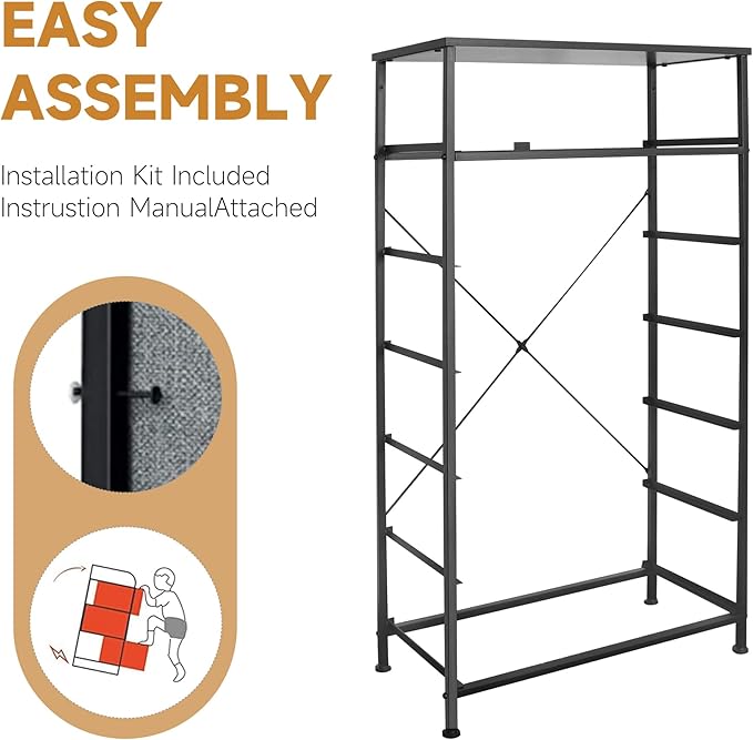 Mifuro Tall Dresser for Bedroom, Vertical Storage Organizer Tower with 7 Drawers, Chest of Drawers with Fabric Bins, Steel Frame, Wood Top for Bedroom, Closet, Entryway- Rustic Brown