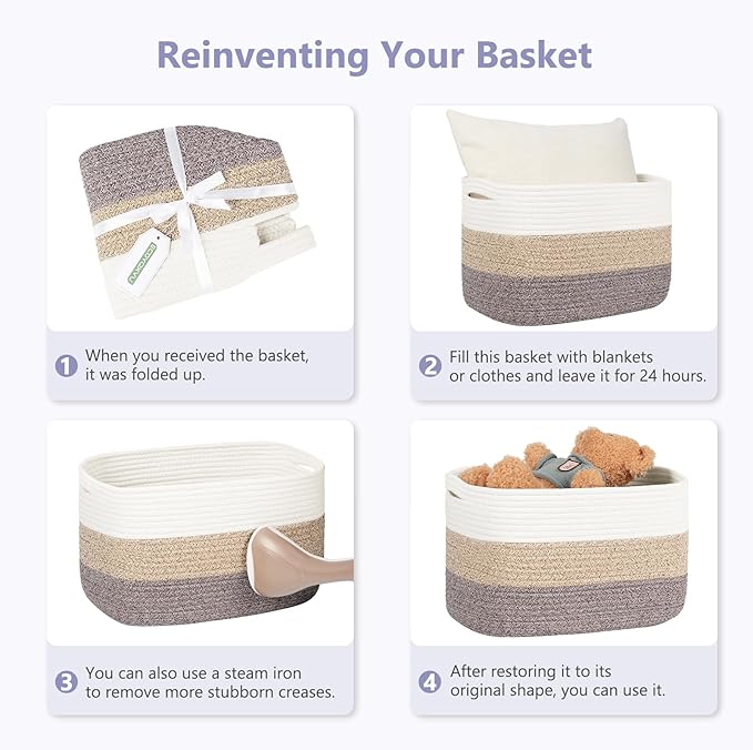 ECDYQXVU Cotton Rope Storage Basket, 15x10x9 Inches, Woven Basket for Shelves, Clothes, Towels, Books, and Laundry, Rainbow (1 Pack)