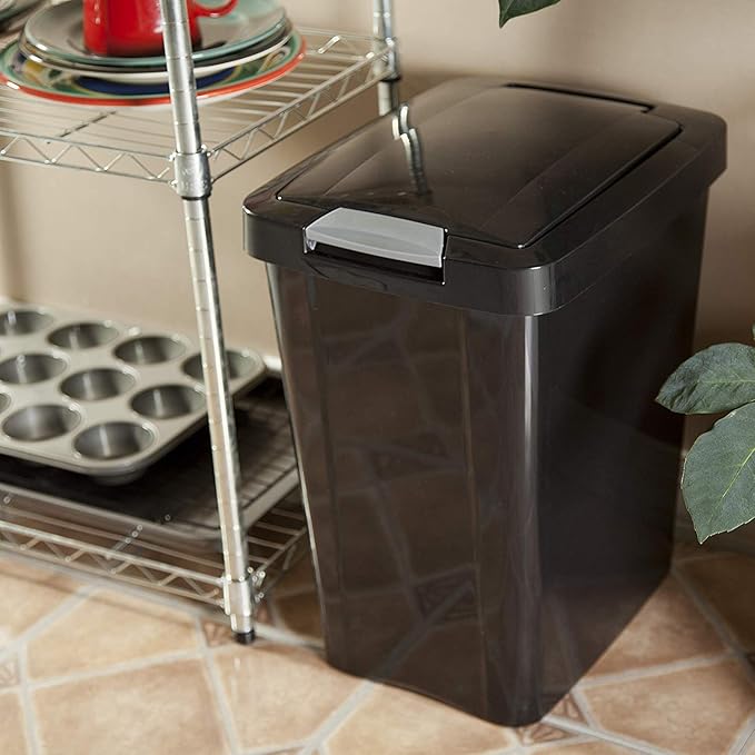 Sterilite 7.5 Gallon TouchTop Wastebasket with Lid That Opens with Touch, Conceals Trash in the Kitchen, Bathroom, Mudroom or Office, Black, 1-Pack