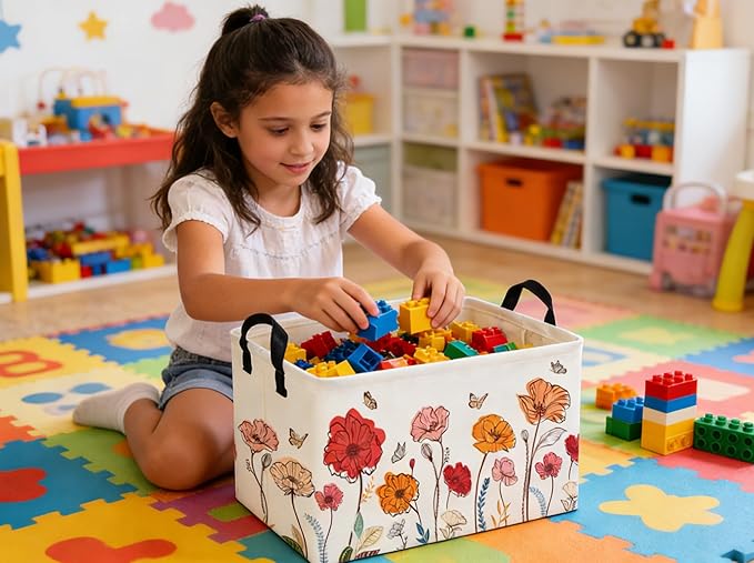 Rectangular Kids Baskets Flower Basket Cute Storage Bins Organizer Box Boys Room Decor for Home.(Flower cluster)