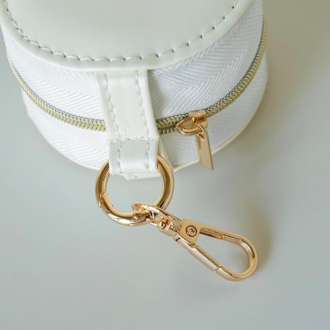 COLLECTIVE HOME - Monogrammed Letter Jewelry Case, Portable Travel Ring Holder Box with Keychain, Personalized Initial Organizer for Earrings Necklaces, Gift for Her (White-c)