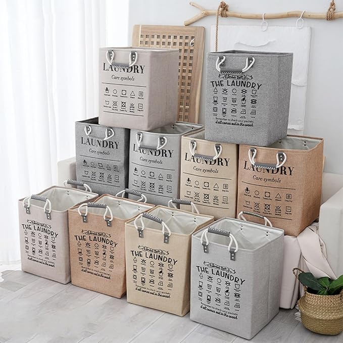 Small Laundry Basket, 50L Foldable Laundry Hamper Organizer with Handles, Fashion Portable Laundry Basket in Bedroom, Laundry Room, Closet, Bathroom, College Dorm (Light Gray)