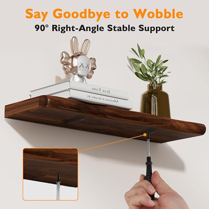 Floating Shelves for Wall Rustic Farmhouse 36 Inch Floating Shelf Bathroom Wooden Shelves for Wall Mounted Live Edge Pine Shelf with Unique Natural Grain for Living Room Bedroom Kitchen (Walnut)