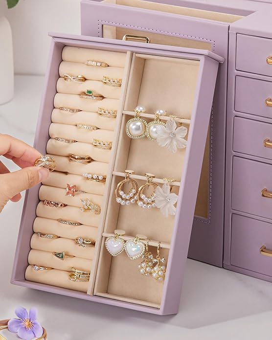 Homde Large Jewelry Box/Organizer/Case with Glass Window, Drawers for Necklaces Earrings Rings Bracelets Watches Gift for Women Girls