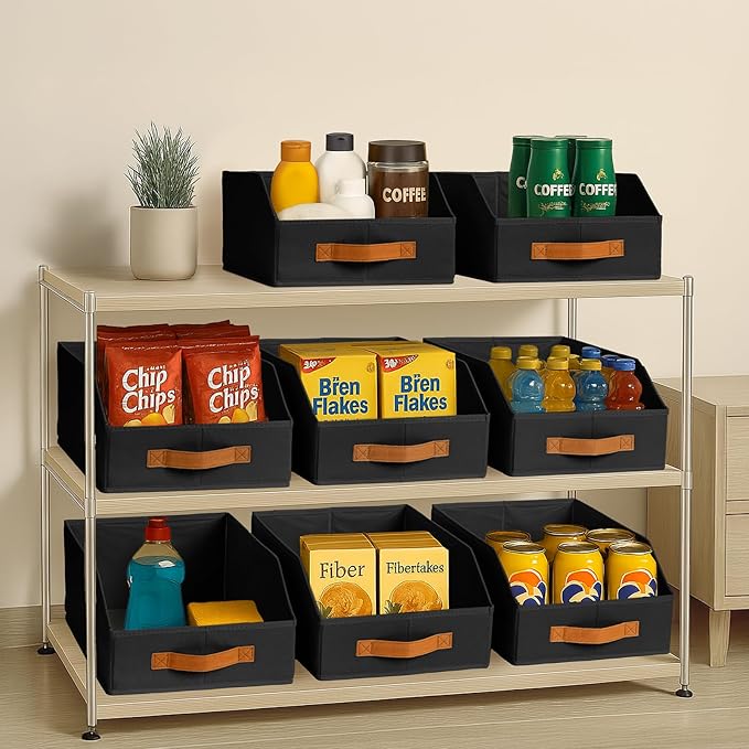 Homsorout Fabric Storage Bins for Organizing - 12 Pack Large Trapezoid Collapsible Storage Bins with Front Handle, Closet Organizers and Storage for Bedroom, Home Shelves, Small Spaces, Black