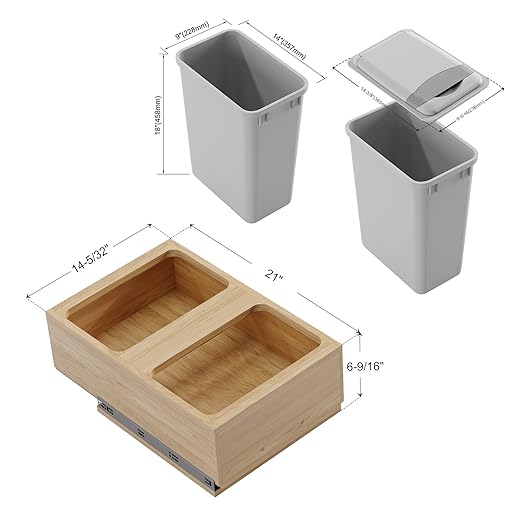 Dowell Double 35Qt Undermount Trash Pull-Out Waste Container with Full Extension Soft-Close Slides, Bottom Mounted, Face Frame/Frameless Min. Cabinet Opening: 15-1/2 Inch Wide-4008 0218 35