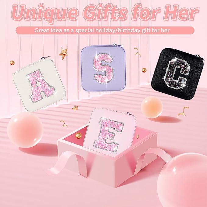 Uygafly Personalized Jewelry Case for Women Girls - Fashion Mini Jewelry Boxes - Trendy Travel Jewelry Organizer with Initials Letter - Teen Gifts | Pink,Q
