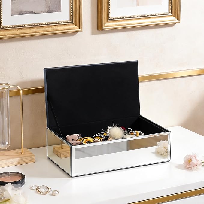 Luxury Mirrored Jewelry Box with Crushed Diamond - Glass Jewelry Box Organizer Storage Ring Holder Case for Women