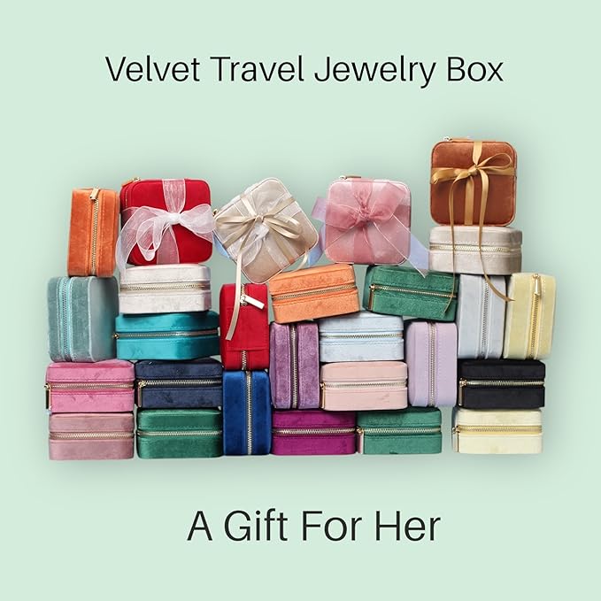 BLUTETE Travel Jewelry Box Organizer Velvet Travel Case With Mirror Ring Earrings Necklaces Storage Organizer Box (Blush)