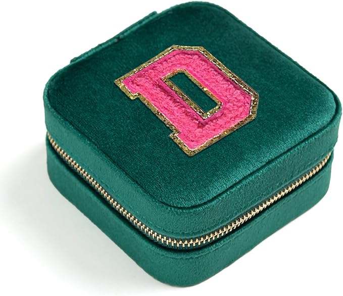 Personalized Velvet Travel Jewelry Case Box For Women Ring Necklace Earring Holder Organizer with Mirror Green Girls Box Birthday Gifts Mom Initial D